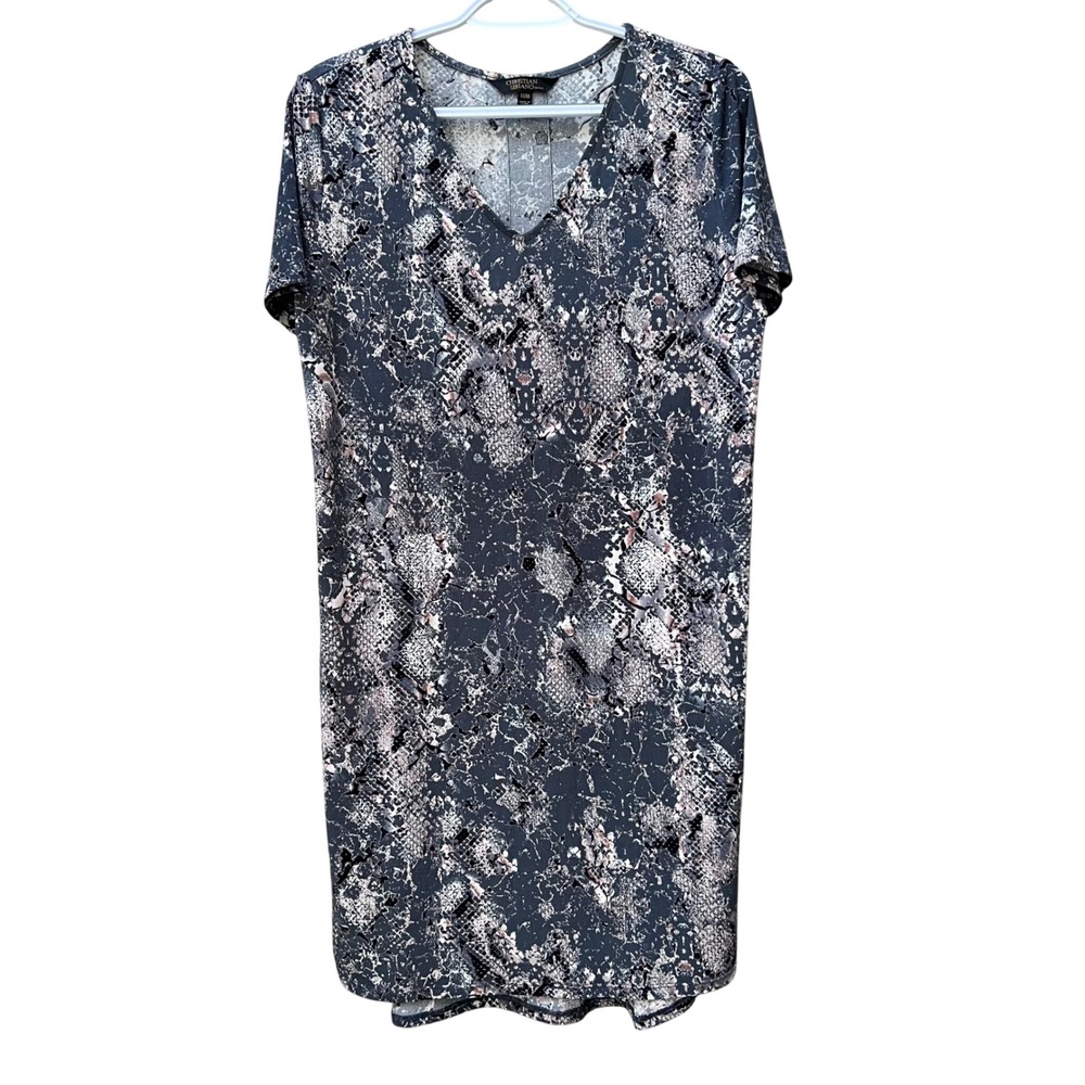 Christian Siriano N.Y. Grey Snake Print V-Neck Shift Dress W Med.